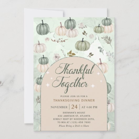 Pompoen Salie Herfst bladeren Thanksgiving Diner Kaart (Voorkant)