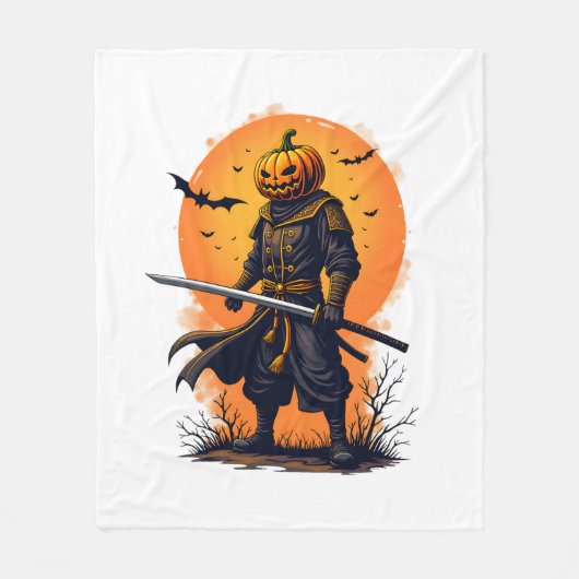 Pompoen Samurai Halloween Krijger T-Shirt Fleece Deken (Voorkant)