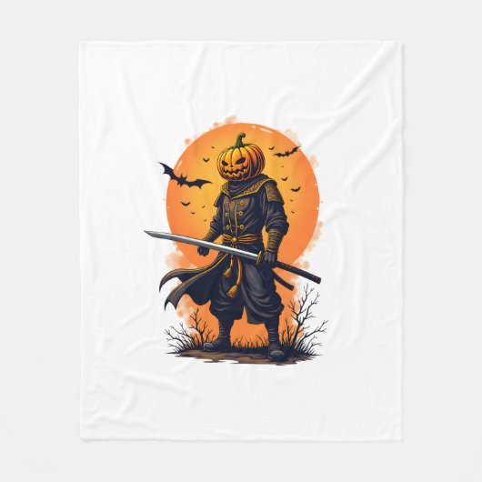 Pompoen Samurai � Halloween Krijger T-Shirt Fleece Deken (Voorkant)
