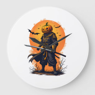 Pompoen Samurai Halloween Krijger T-Shirt Grote Klok