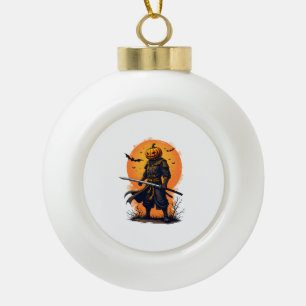 Pompoen Samurai � Halloween Krijger T-Shirt Keramische Bal Ornament