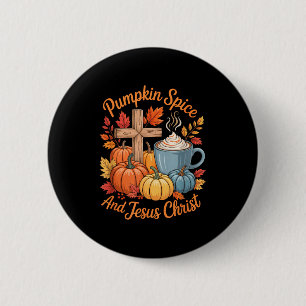 Pompoen Sce En Jezus Christus Grappige Herfst Chri Ronde Button 5,7 Cm