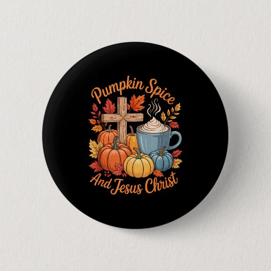 Pompoen Sce En Jezus Christus Grappige Herfst Chri Ronde Button 5,7 Cm (Voorkant)