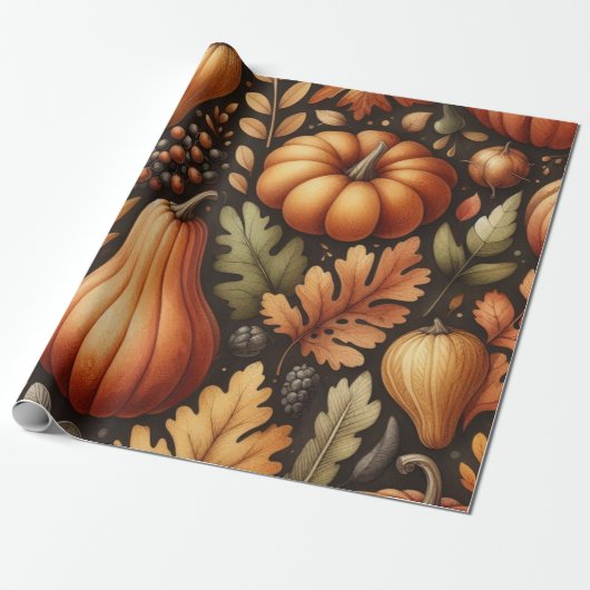 Pompoen Schattigee Waterverf Herfst & Herfst Thank Cadeaupapier (Uitgerold)