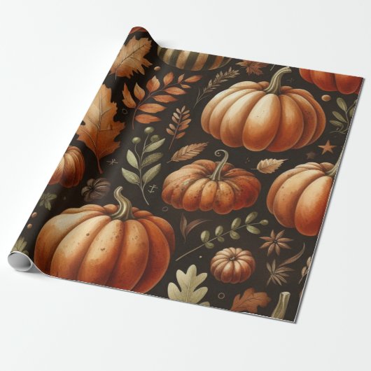 Pompoen Schattigee Waterverf Herfst & Herfst Thank Cadeaupapier (Uitgerold)