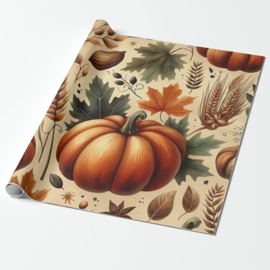Pompoen Schattigee Waterverf Herfst & Herfst Thank Cadeaupapier (Uitgerold)