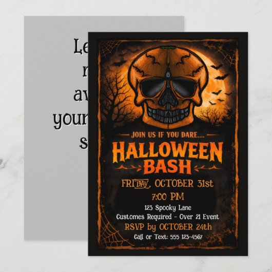 Pompoen Schedel Halloween Feest Save The Date (Voorkant / Achterkant)