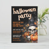 Pompoen Schedel Halloween Feestje Kaart (Staand voorkant)