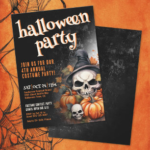 Pompoen Schedel Halloween Feestje Kaart