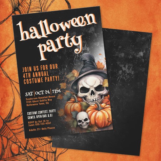 Pompoen Schedel Halloween Feestje Kaart