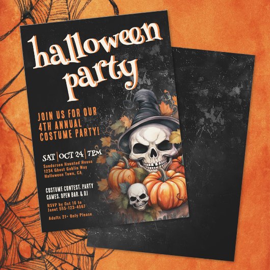 Pompoen Schedel Halloween Feestje Kaart