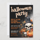 Pompoen Schedel Halloween Feestje Kaart (Voorkant)