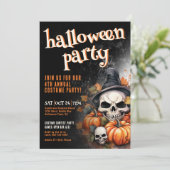 Pompoen Schedel Halloween Feestje Kaart (Staand voorkant)