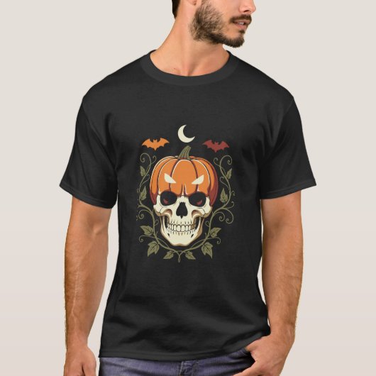 Pompoen Schedel Halloween Gotisch T-shirt (Voorkant)