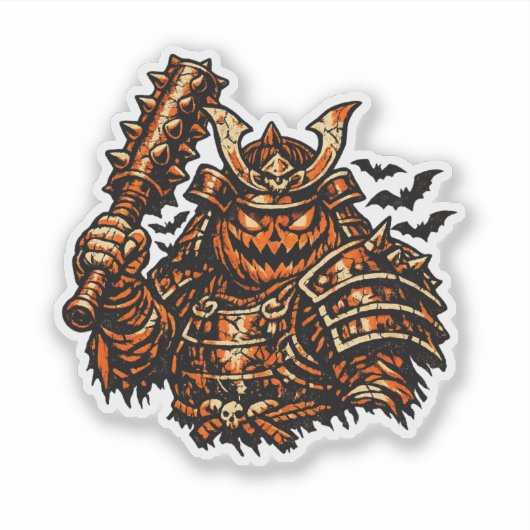 Pompoen Shogun — Halloween Samurai Krijger Vintage Sticker (Voorkant)