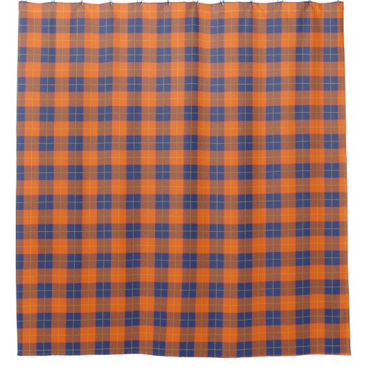 Pompoen Sinaasappel Blauw Schots Tartan Plaid Herf Douchegordijn (Voorkant)