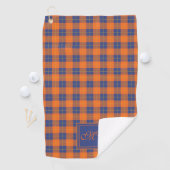Pompoen Sinaasappel Blauw Tartan Plaid Monogrammed Golfhanddoek (Insitu)