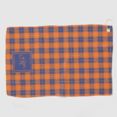 Pompoen Sinaasappel Blauw Tartan Plaid Monogrammed Golfhanddoek (Horizontaal)