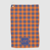Pompoen Sinaasappel Blauw Tartan Plaid Monogrammed Golfhanddoek (Voorkant)
