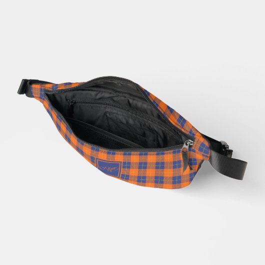 Pompoen Sinaasappel Blauw Tartan Plaid Monogrammed Heuptasje (Open)