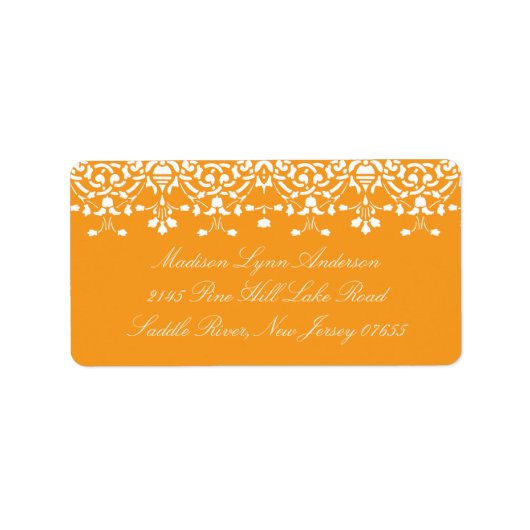 Pompoen Sinaasappel Damask Kant Retouradres Label (Voorkant)