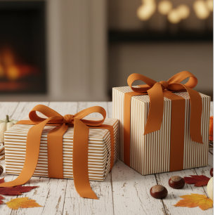 Pompoen Sinaasappel en witte strepen Patroon Cadeaupapier