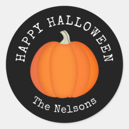 Pompoen Sinaasappel en zwart Happy Halloween Ronde Sticker
