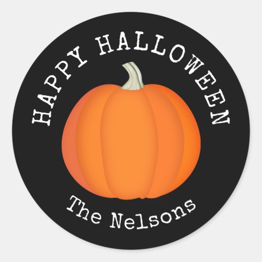 Pompoen Sinaasappel en zwart Happy Halloween Ronde Sticker (Voorkant)