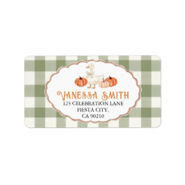 Pompoen Sinaasappel Gingham Gekke Goose Baby showe Etiket