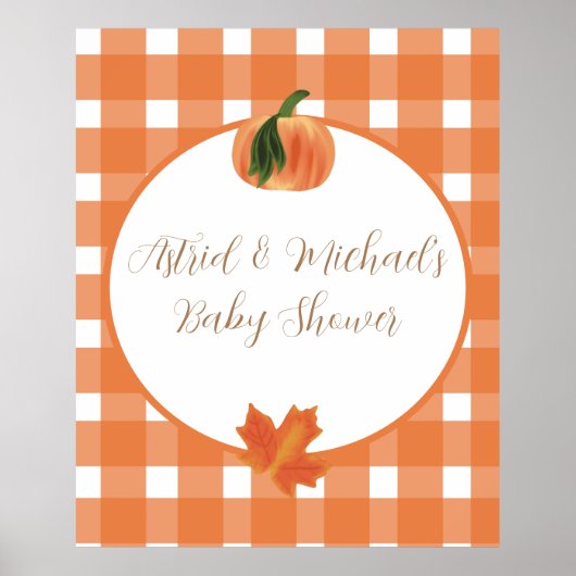 Pompoen Sinaasappel Gingham Herfst Baby shower Poster (Voorkant)
