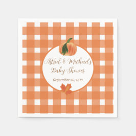 Pompoen Sinaasappel Gingham Herfst Baby shower Servet