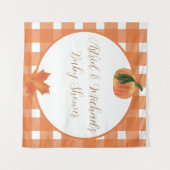 Pompoen Sinaasappel Gingham Herfst Baby shower Wandkleed (Voorkant (horizontaal))