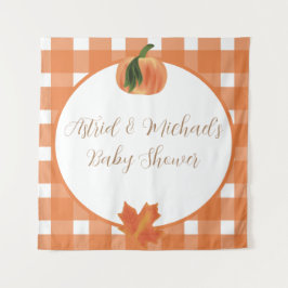 Pompoen Sinaasappel Gingham Herfst Baby shower Wandkleed