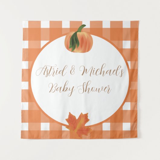 Pompoen Sinaasappel Gingham Herfst Baby shower Wandkleed (Voorkant)