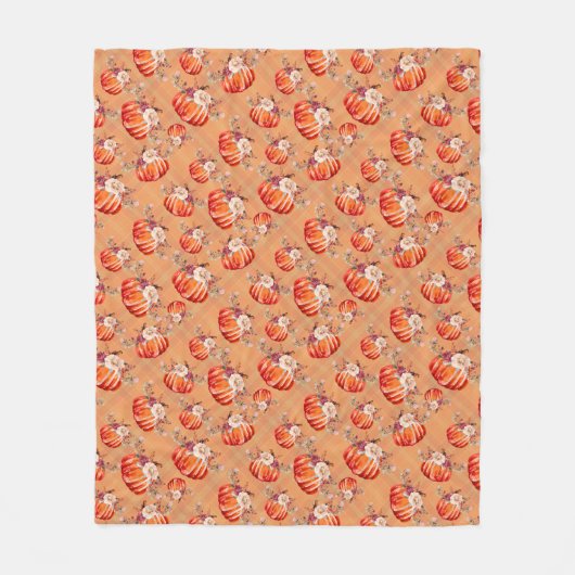 Pompoen sinaasappel herfst bloemenplaid check herf fleece deken (Voorkant)