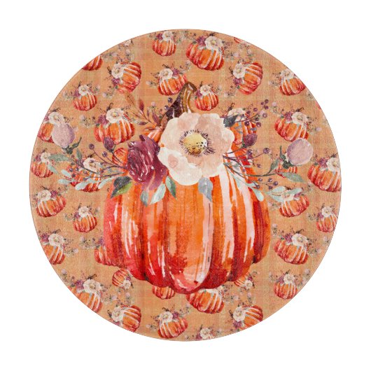 Pompoen sinaasappel herfst bloemenplaid check herf snijplank (Voorkant)