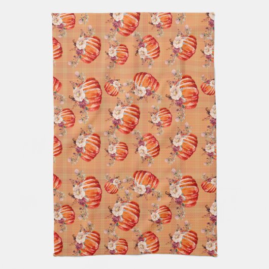 Pompoen sinaasappel herfst bloemenplaid check herf theedoek (Verticaal)