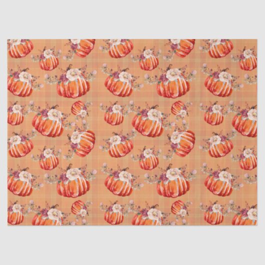 Pompoen sinaasappel herfst bloemenplaid check herf tissuepapier (Voorkant)