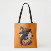 Pompoen Sinaasappel Kat Liefhebbers Halloween Zwar Tote Bag (Voorkant)