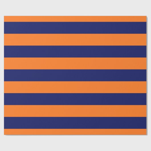 Pompoen Sinaasappel, Navy Blue XL Stripes Patroon  Cadeaupapier (Vlak)