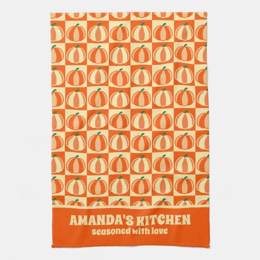  Pompoen Sinaasappel Tartan Plaid Thanksgiving Theedoek (Verticaal)