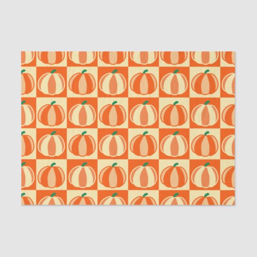 Pompoen Sinaasappel Tartan Plaid Thanksgiving Tissuepapier (Voorkant)