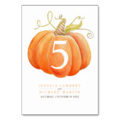 Pompoen sinaasappel waterverf art tafel nummer kaart (Achterkant)