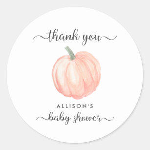 Pompoen Sinaasappel Waterverf Baby shower Dank u Ronde Sticker