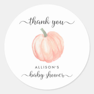 Pompoen Sinaasappel Waterverf Baby shower Dank u Ronde Sticker