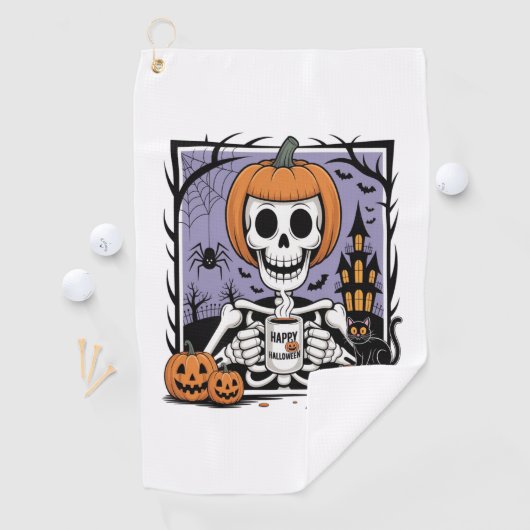 Pompoen Skelet Drink Koffie Golfhanddoek (Insitu)