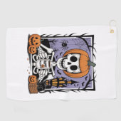 Pompoen Skelet Drink Koffie Golfhanddoek (Horizontaal)