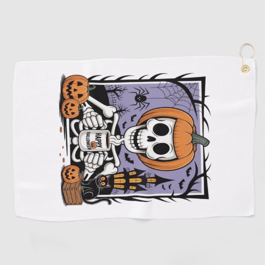 Pompoen Skelet Drink Koffie Golfhanddoek (Horizontaal)