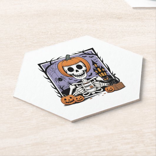 Pompoen Skelet Drink Koffie Kartonnen Onderzetters (Schuin)