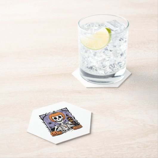 Pompoen Skelet Drink Koffie Kartonnen Onderzetters (Insitu)